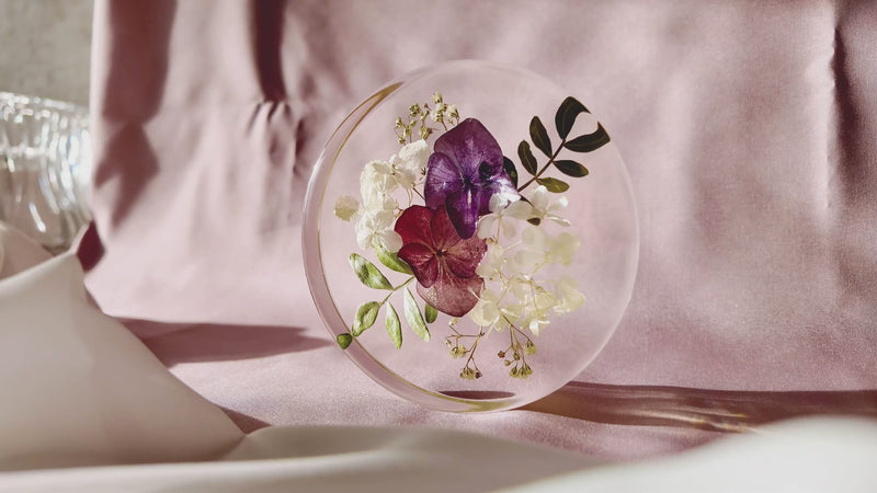 Video Untersetzers aus Resin(Epoxidharz) mit konservierten Blumen